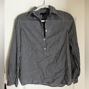 Jcrew women’s blouse navy/white plaid 3/4 button down